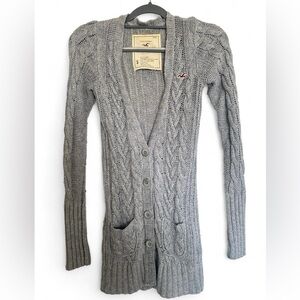 Hollister y2k Light Gray cable Knit Cardigan size S